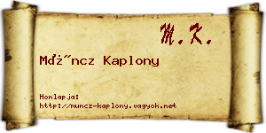 Müncz Kaplony névjegykártya